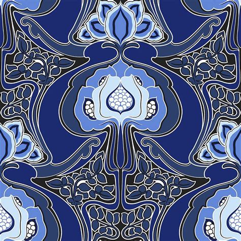 DD347211 - Joaquin Blue Art Nouveau Floral Wallpaper - by ESTA Home