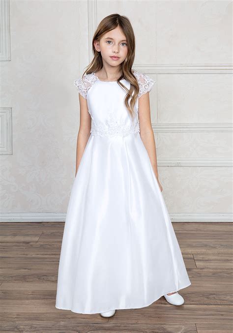 A Line First Communion Dress with Lace Cap Sleeves | Buy Long Length ...