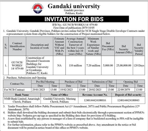 INVITATION FOR BIDS – Gandaki University