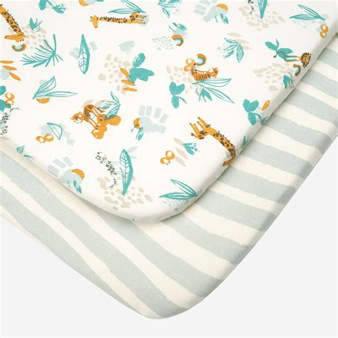 Bedside Crib Fitted Sheets 2pk Run Wild - Tutti Bambini