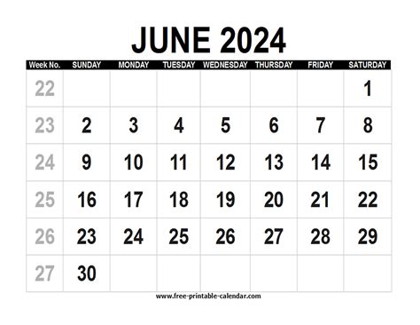 June 2024 Calendar Printable Free WordPress - Rica Shelli