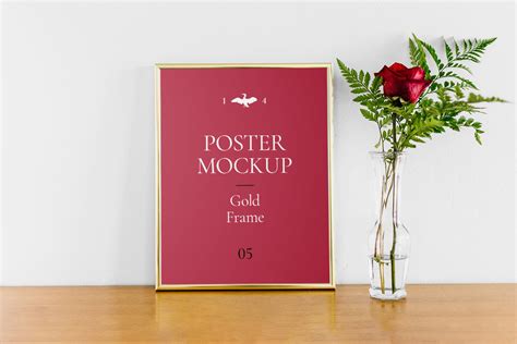 Poster with Gold Frame Free Mockup — Free Mockup World