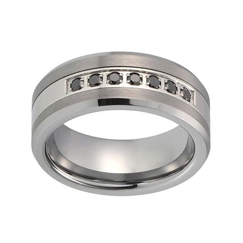 Tungsten Steel Rings With 7 Black CZ Stones | Jewelry Addicts