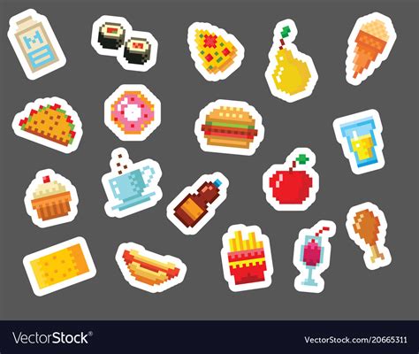 Pixel art food computer design icons Royalty Free Vector