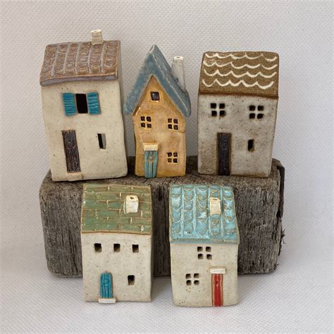 One handmade small ceramic house, glazed mini village pottery - choice ...