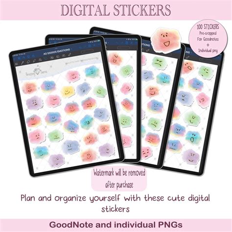 Mood Digital Stickers Emoticon Stickers Pre-cropped for Goodnotes Individual PNG Journal Planner ...