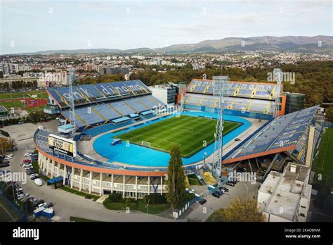 Aerial photo of Maksimir Stadium, home of GNK Dinamo Zagreb, on October 20, 2022 in Zagreb ...