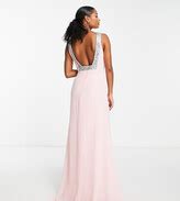 TFNC Petite Bridesmaid square back embellished maxi dress in light pink ...