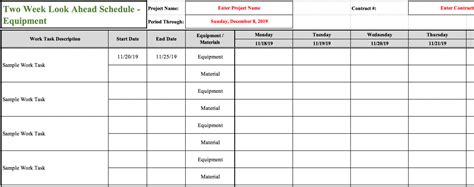 3 Week Look Ahead Construction Schedule Template Excel