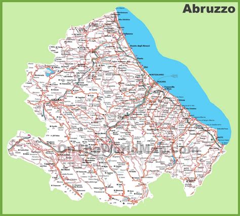 Large detailed map of Abruzzo with cities and towns - Ontheworldmap.com