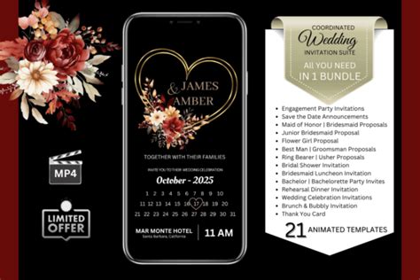 Wedding Invitations - Fall Watercolor Flowers (Black Background) Bundle Bundle · Creative Fabrica