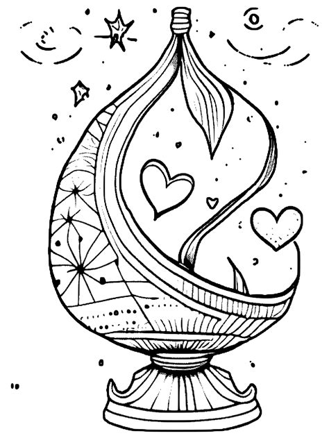 Boho Aesthetic Magic Lamp Coloring Page with Hearts · Creative Fabrica