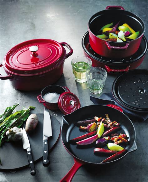 Staub’s industrial-chic enameled cast iron cookware comes in red, dark blue and grey. | Gourmet ...