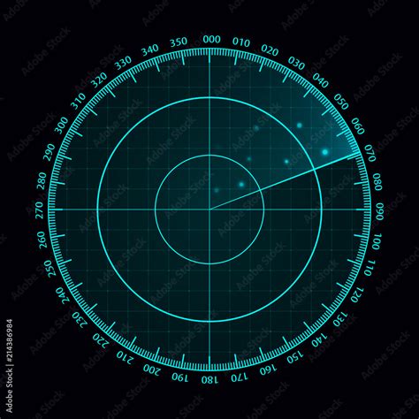 Vector blue radar screen. Military search system. Futuristic HUD radar ...