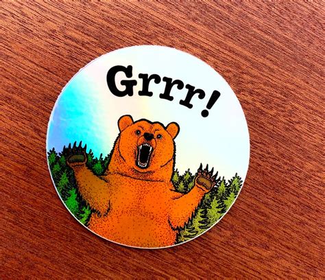 Grrr Bear Sticker Holographic Vinyl Sticker Expression - Etsy