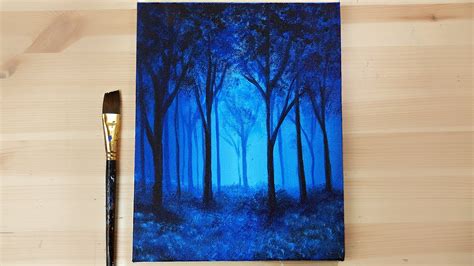 Acrylic Painting for beginners on canvas | Blue Forest | Acrylic Painting Easy Step by Step ...