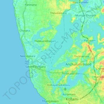 Ashtamudi Lake topographic map, elevation, terrain