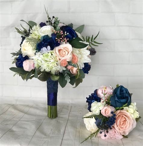 Navy Wedding Bouquet, Boquette Wedding, Blush Bridal Bouquet, Navy Wedding Flowers, Dusty Rose ...