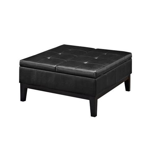 Pemberly Row Faux Leather Coffee Table Storage Ottoman in Black - Walmart.com