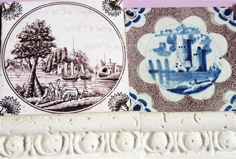 tolpuddle martyr: Delftware tiles, blue and white and manganese, Dutch and English