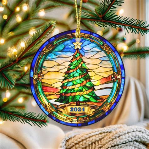 Christmas Tree, 2024 Ornament, Stained Glass Effect Christmas Ornament ...