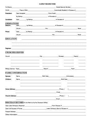 Clergy Record Template - Fill and Sign Printable Template Online