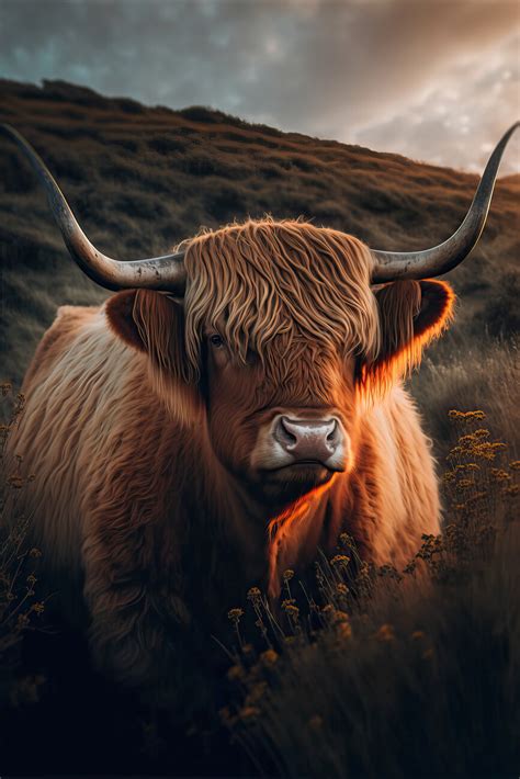 Highland Cow With Big Horns, Treechild | Posters, Art Prints, Wall ...