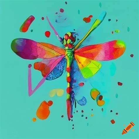 Cubism painting of a colorful dragonfly
