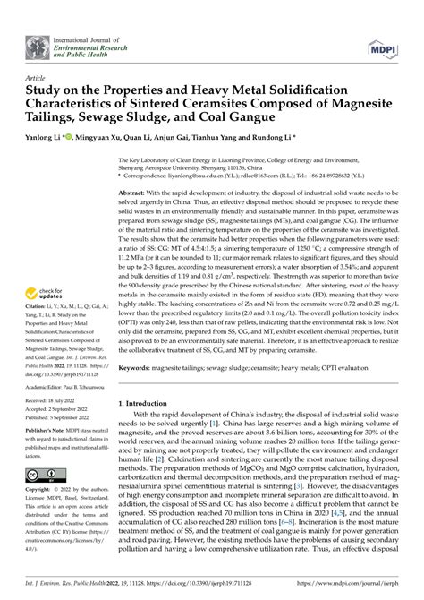 (PDF) Study on the Properties and Heavy Metal Solidification Characteristics of Sintered ...