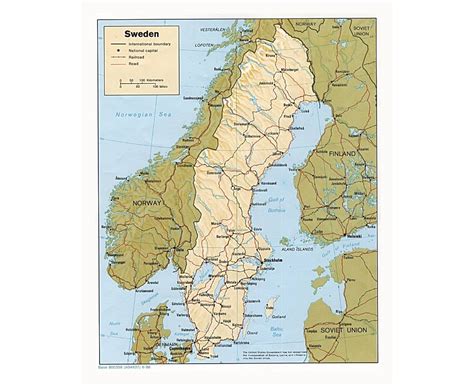 Large Scale Political Map Of Sweden With Relief Roads Railroads ...