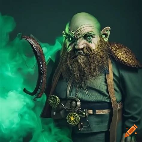 Image of a dwarf alchemist with a steampunk weapon on Craiyon