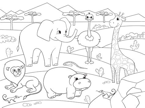 Animaux d'Afrique vecteur de coloriage de savane pour adultes | Vecteur ...