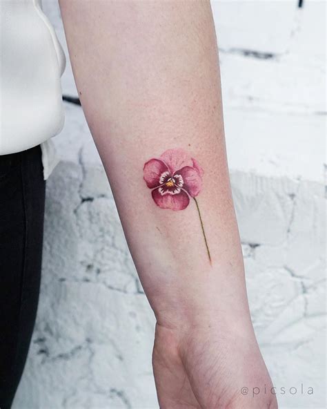 Pink pansy tattoo by tattooist picsola - Tattoogrid.net