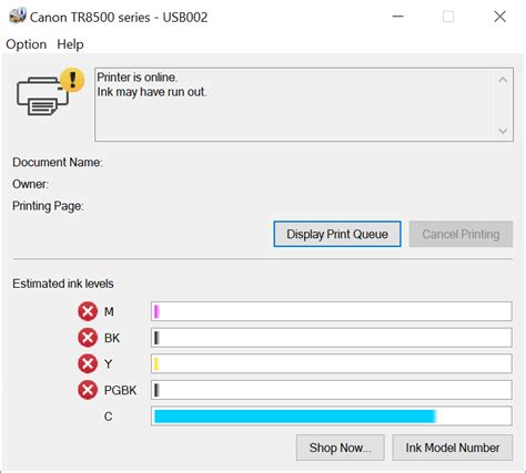 Checking the ink level for a Canon TR8520 Printer