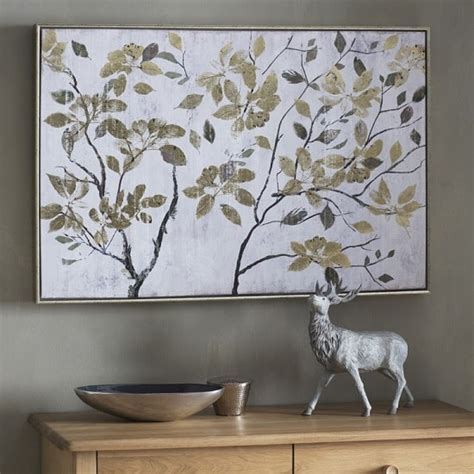 Contemporary Autumn Leaves Framed Wall Art In Cream And Gold ...