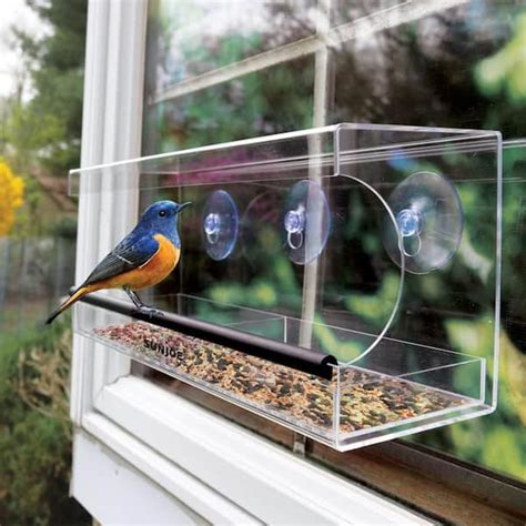 Outdoor Window Bird Feeder with 2 Sliding Seed Trays and Heavy-Duty ...