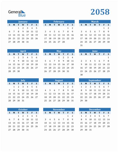 Free 2058 Calendars in PDF, Word, Excel