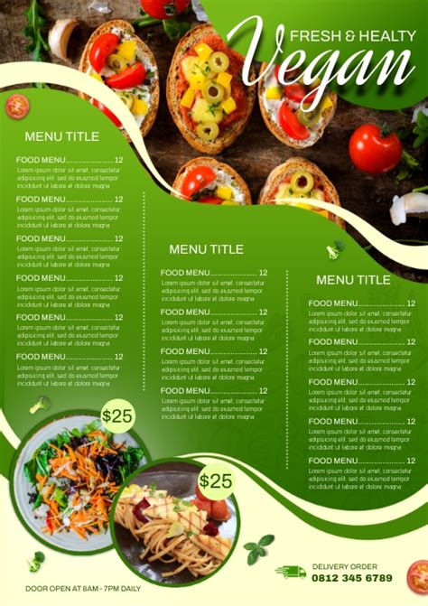 Vegetarian Restaurant Menu Template | PosterMyWall