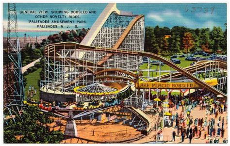 General view, showing bobsled and other novelty rides, Palisades ...