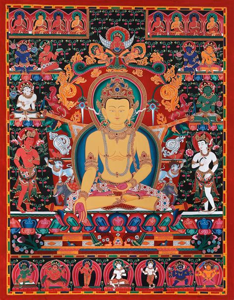 Dhyani Buddha Ratnasambhava - Tibetan Buddhist (Brocadeless Thangka ...