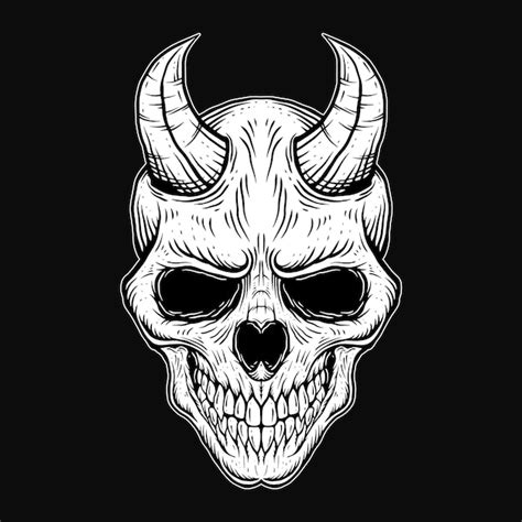 Premium Vector | Dark art human skull demon horn vintage tattoo bones ...