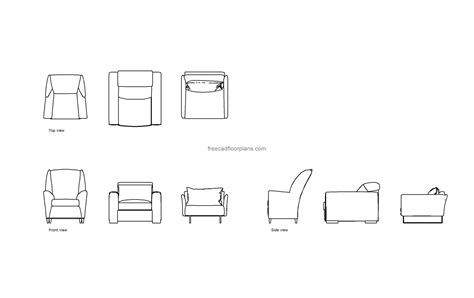 3 Single Sofas - Free CAD Drawings