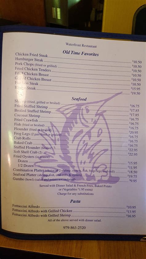 Menu at Waterfront Restaurant, Matagorda