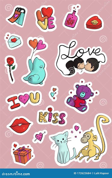 Cute & Funny Love Stickers Stock Illustration - Illustration of close ...