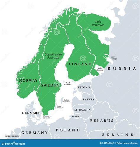 Fennoscandia, Fennoscandian Peninsula, Political Map Stock Vector ...