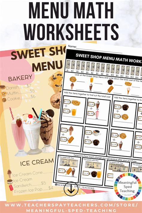 an ice cream sundae and chocolate milkshake worksheet with the text, menu math worksheets sweet ...
