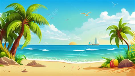 Summer Cartoon Beach Landscape Background, Summer, Cartoon, Beach Background Image And Wallpaper ...