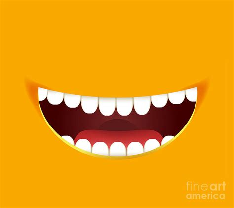 Open Mouth Full Teeth Cartoon Yellow Face Smile Happy Emotion Digital ...