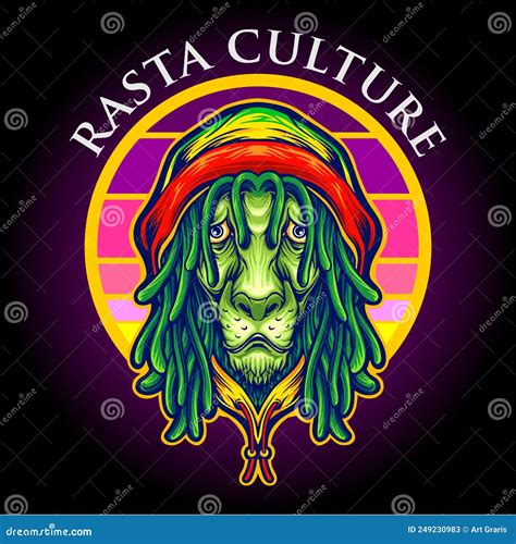 Cool Lion Head Rasta Culture Logo with Hat Reggae Colour Illustrations Stock Vector ...
