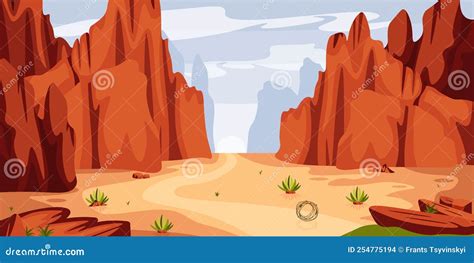 Vector Illustration Beautiful Canyon. Cartoon Mountain Landscape With Canyons, Rocks, Desert ...